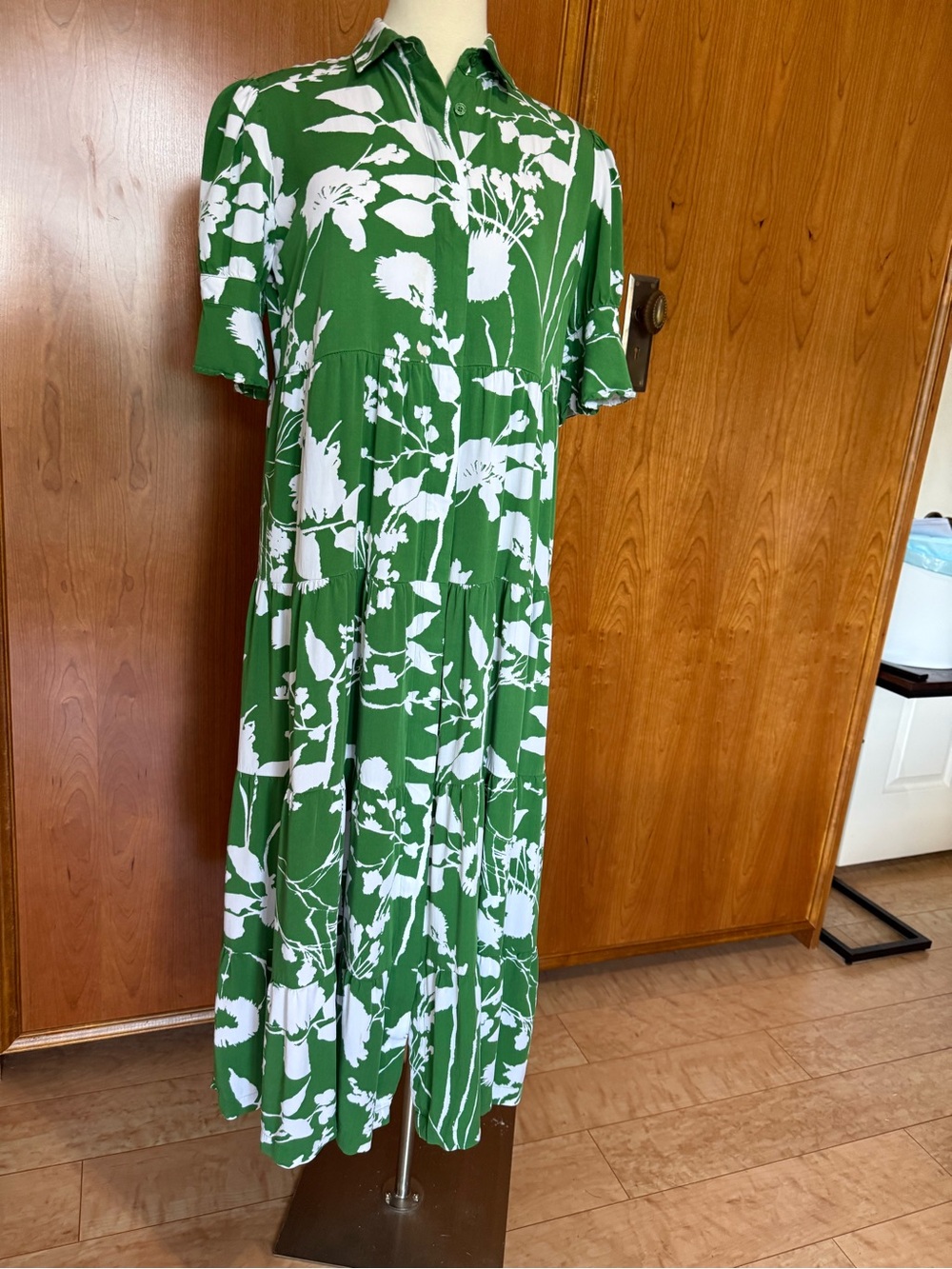 Chico's Green and White Floral Tiered Maxi Dress
